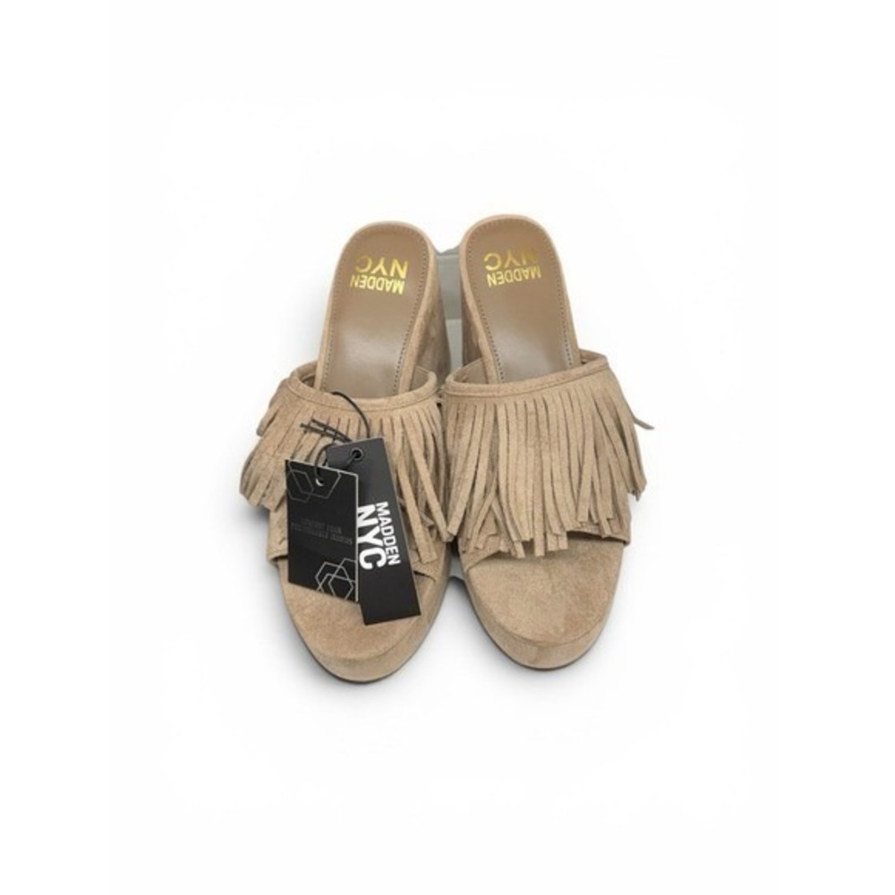 Madden NYC Fringe Platform Wedge Slides Taupe Size 8 New NWT - Picture 7 of 9